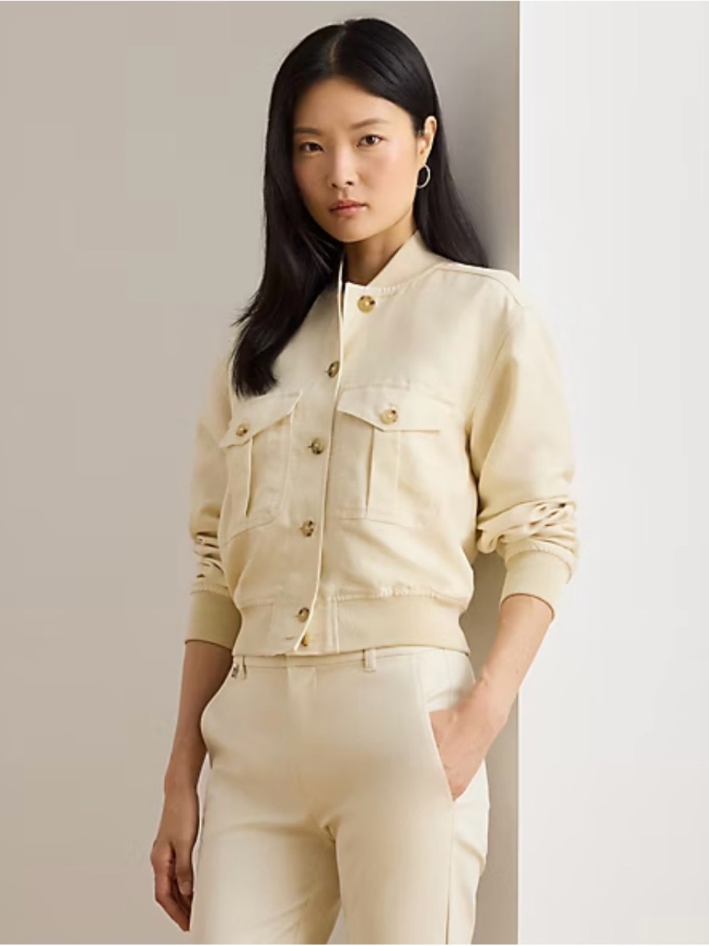 Lauren Ralph Lauren Ivory Linen Blend Bomber Jacket Size 16 NWT Beige $295
